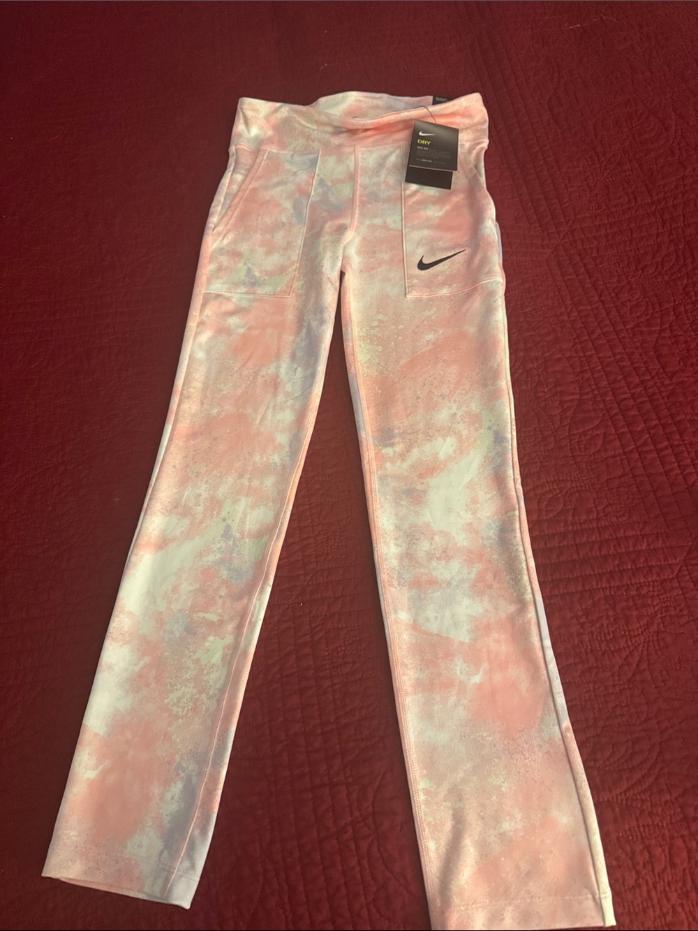 Nike Girls Pink & White Tie-Dye Leggings